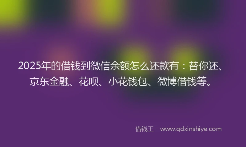 2025年的借钱到微信余额怎么还款有：替你还、京东金融、花呗、小花钱包、微博借钱等。