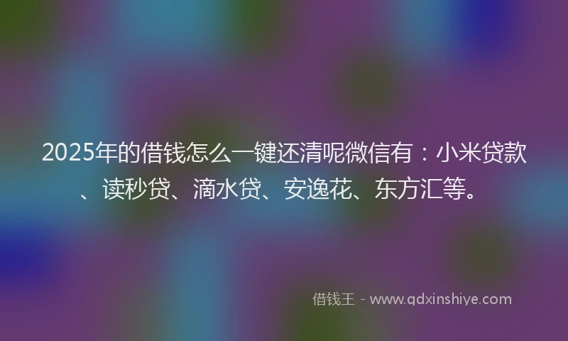 2025年的借钱怎么一键还清呢微信有：小米贷款、读秒贷、滴水贷、安逸花、东方汇等。