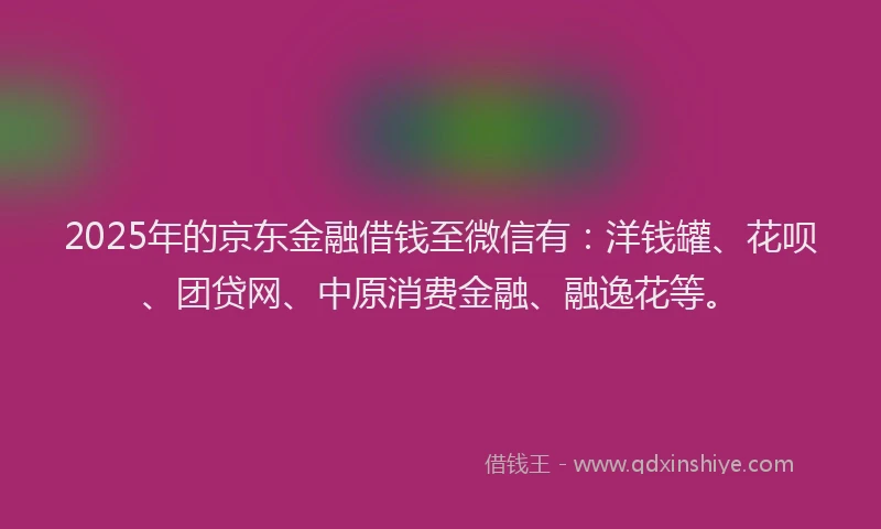 2025年的京东金融借钱至微信有：洋钱罐、花呗、团贷网、中原消费金融、融逸花等。