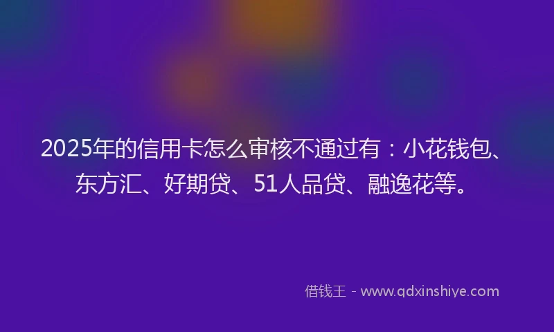 2025年的信用卡怎么审核不通过有：小花钱包、东方汇、好期贷、51人品贷、融逸花等。