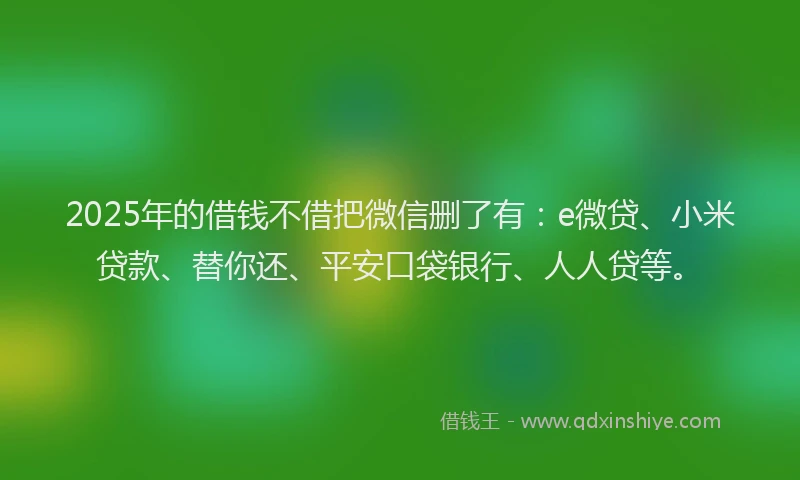 2025年的借钱不借把微信删了有：e微贷、小米贷款、替你还、平安口袋银行、人人贷等。