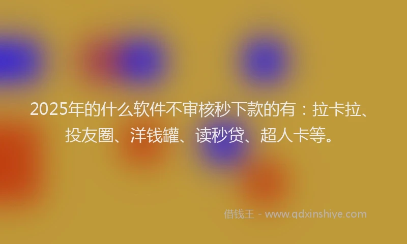 2025年的什么软件不审核秒下款的有：拉卡拉、投友圈、洋钱罐、读秒贷、超人卡等。