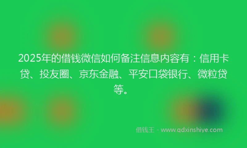 2025年的借钱微信如何备注信息内容有：信用卡贷、投友圈、京东金融、平安口袋银行、微粒贷等。