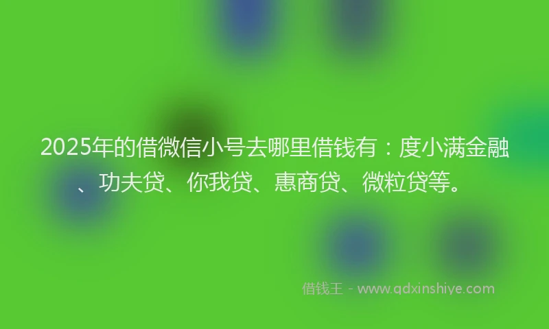 2025年的借微信小号去哪里借钱有：度小满金融、功夫贷、你我贷、惠商贷、微粒贷等。