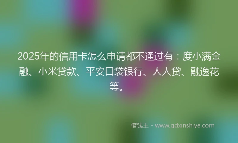 2025年的信用卡怎么申请都不通过有：度小满金融、小米贷款、平安口袋银行、人人贷、融逸花等。