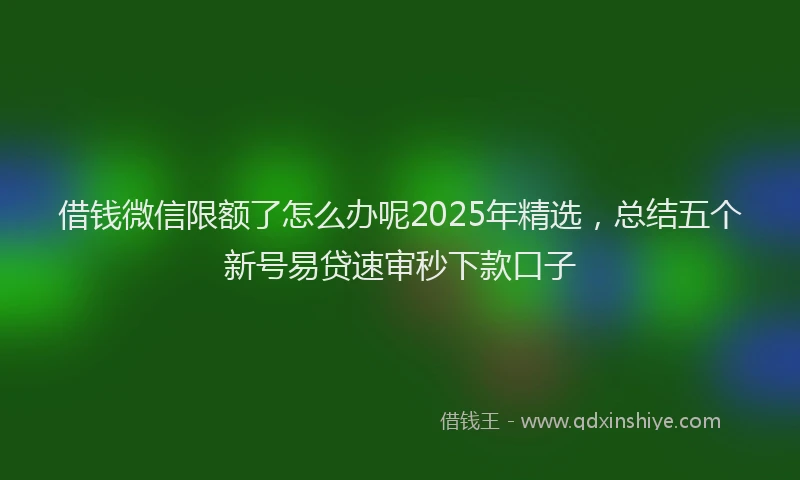 借钱微信限额了怎么办呢2025年精选，总结五个新号易贷速审秒下款口子