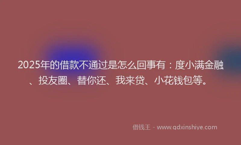 2025年的借款不通过是怎么回事有：度小满金融、投友圈、替你还、我来贷、小花钱包等。