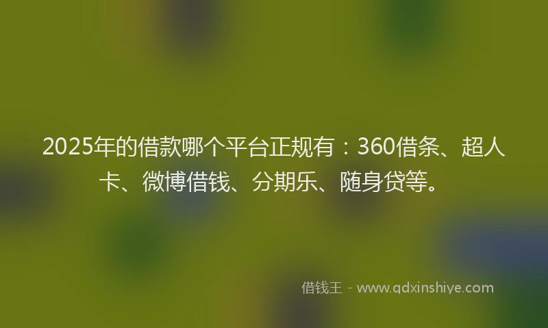 2025年的借款哪个平台正规有：360借条、超人卡、微博借钱、分期乐、随身贷等。