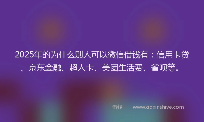 2025年的为什么别人可以微信借钱有：信用卡贷、京东金融、超人卡、美团生活费、省呗等。