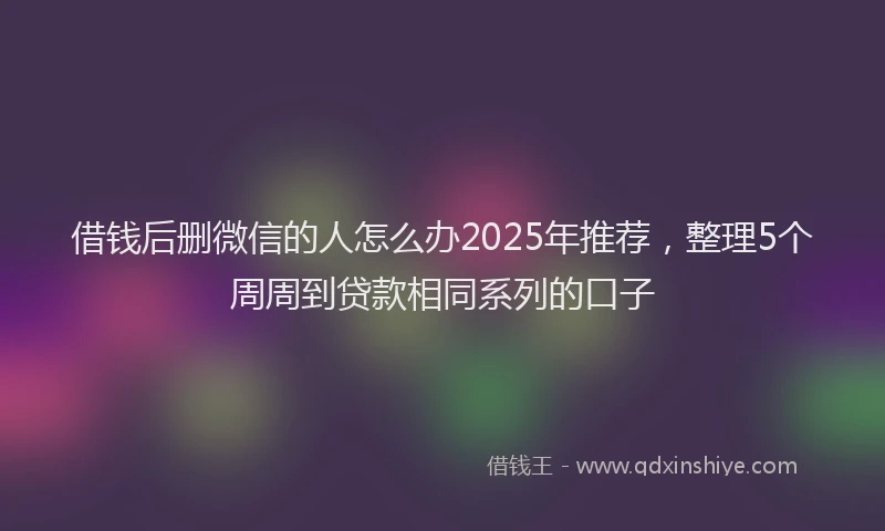 借钱后删微信的人怎么办2025年推荐，整理5个周周到贷款相同系列的口子