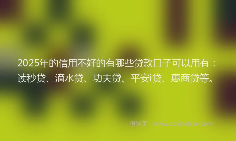 2025年的信用不好的有哪些贷款口子可以用有：读秒贷、滴水贷、功夫贷、平安i贷、惠商贷等。