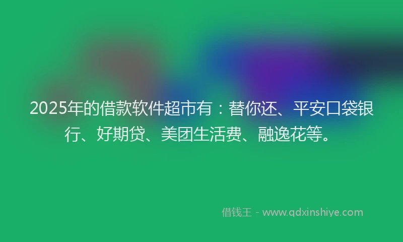 2025年的借款软件超市有：替你还、平安口袋银行、好期贷、美团生活费、融逸花等。