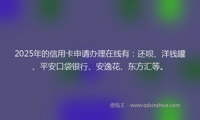 2025年的信用卡申请办理在线有：还呗、洋钱罐、平安口袋银行、安逸花、东方汇等。