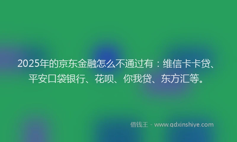 2025年的京东金融怎么不通过有：维信卡卡贷、平安口袋银行、花呗、你我贷、东方汇等。