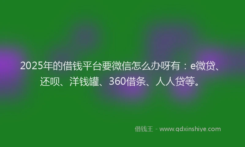 2025年的借钱平台要微信怎么办呀有：e微贷、还呗、洋钱罐、360借条、人人贷等。