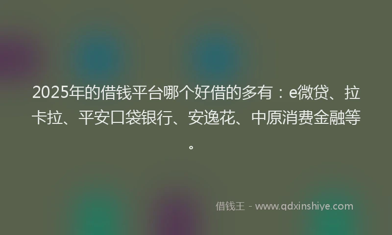 2025年的借钱平台哪个好借的多有：e微贷、拉卡拉、平安口袋银行、安逸花、中原消费金融等。