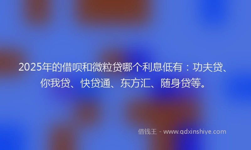 2025年的借呗和微粒贷哪个利息低有：功夫贷、你我贷、快贷通、东方汇、随身贷等。
