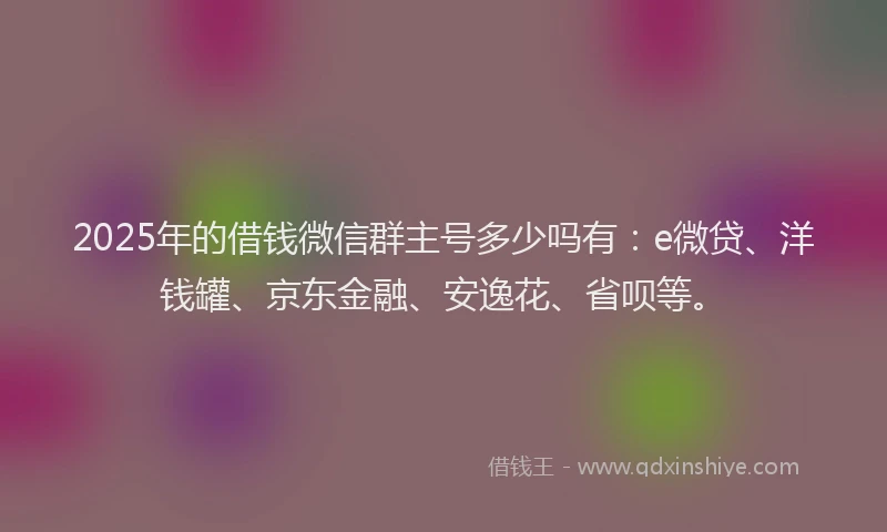 2025年的借钱微信群主号多少吗有：e微贷、洋钱罐、京东金融、安逸花、省呗等。