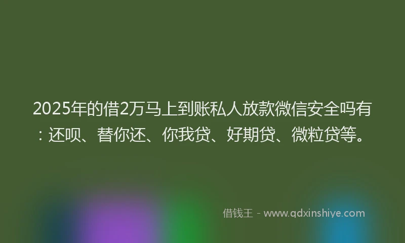 2025年的借2万马上到账私人放款微信安全吗有：还呗、替你还、你我贷、好期贷、微粒贷等。