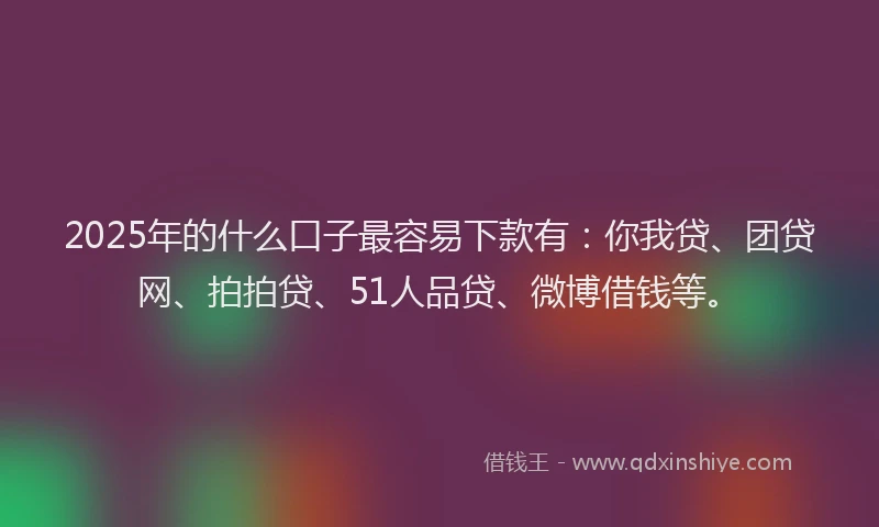 2025年的什么口子最容易下款有：你我贷、团贷网、拍拍贷、51人品贷、微博借钱等。