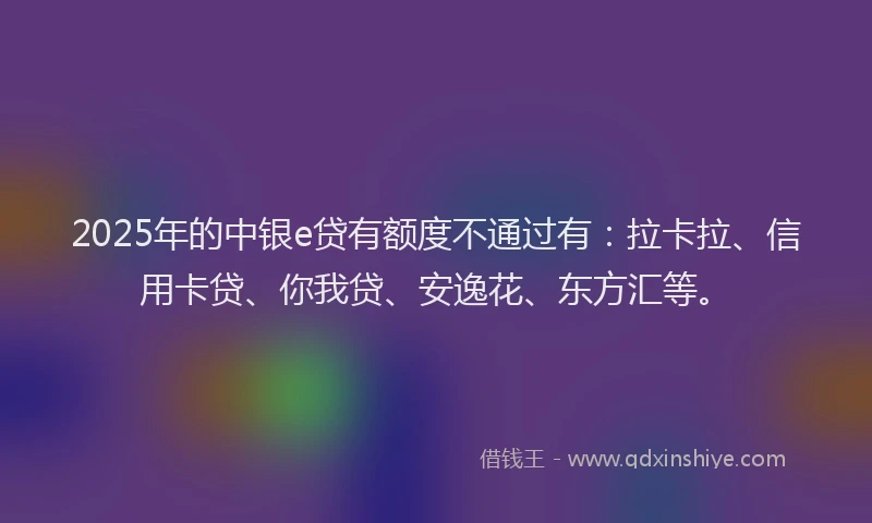 2025年的中银e贷有额度不通过有：拉卡拉、信用卡贷、你我贷、安逸花、东方汇等。
