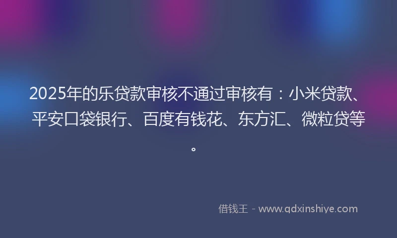 2025年的乐贷款审核不通过审核有：小米贷款、平安口袋银行、百度有钱花、东方汇、微粒贷等。