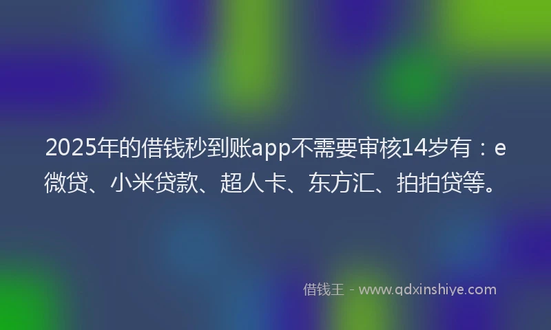 2025年的借钱秒到账app不需要审核14岁有：e微贷、小米贷款、超人卡、东方汇、拍拍贷等。