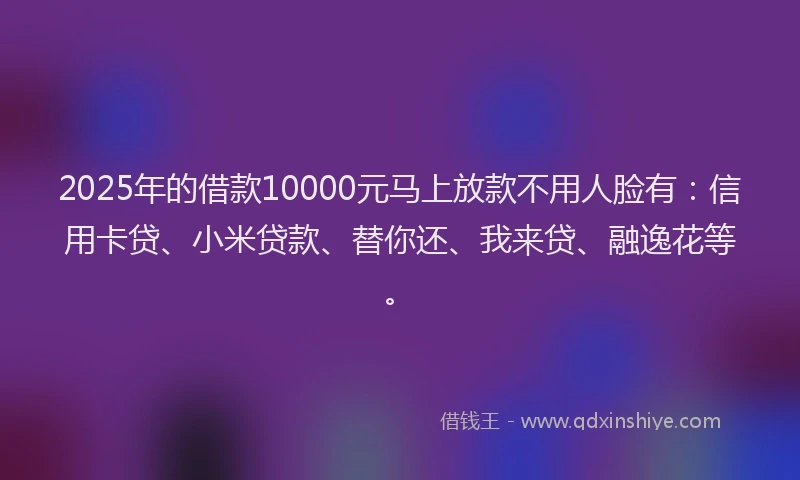 2025年的借款10000元马上放款不用人脸有：信用卡贷、小米贷款、替你还、我来贷、融逸花等。