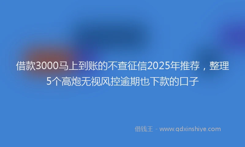 借款3000马上到账的不查征信2025年推荐，整理5个高炮无视风控逾期也下款的口子