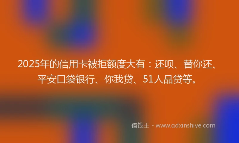 2025年的信用卡被拒额度大有：还呗、替你还、平安口袋银行、你我贷、51人品贷等。