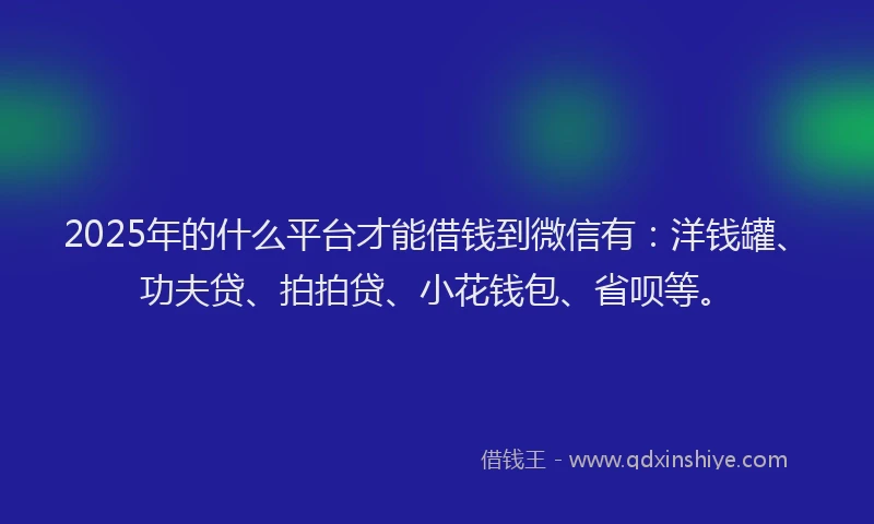 2025年的什么平台才能借钱到微信有：洋钱罐、功夫贷、拍拍贷、小花钱包、省呗等。