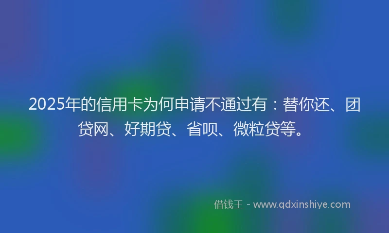 2025年的信用卡为何申请不通过有：替你还、团贷网、好期贷、省呗、微粒贷等。