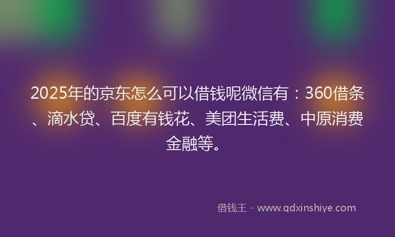 2025年的京东怎么可以借钱呢微信有：360借条、滴水贷、百度有钱花、美团生活费、中原消费金融等。
