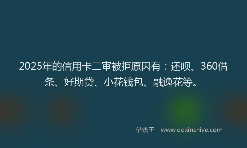 2025年的信用卡二审被拒原因有：还呗、360借条、好期贷、小花钱包、融逸花等。
