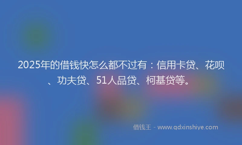 2025年的借钱快怎么都不过有：信用卡贷、花呗、功夫贷、51人品贷、柯基贷等。