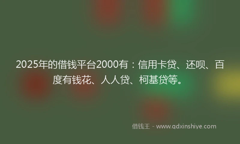 2025年的借钱平台2000有：信用卡贷、还呗、百度有钱花、人人贷、柯基贷等。