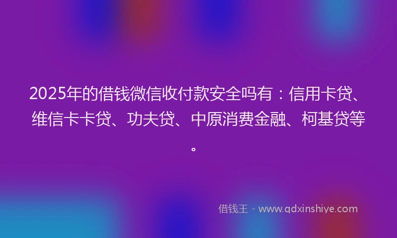2025年的借钱微信收付款安全吗有：信用卡贷、维信卡卡贷、功夫贷、中原消费金融、柯基贷等。