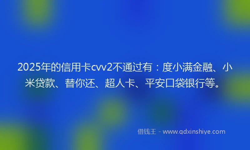 2025年的信用卡cvv2不通过有：度小满金融、小米贷款、替你还、超人卡、平安口袋银行等。
