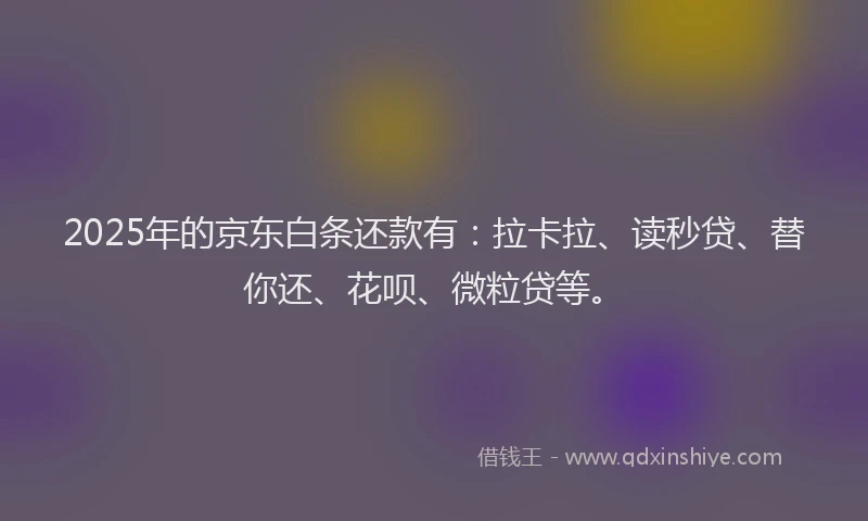 2025年的京东白条还款有：拉卡拉、读秒贷、替你还、花呗、微粒贷等。