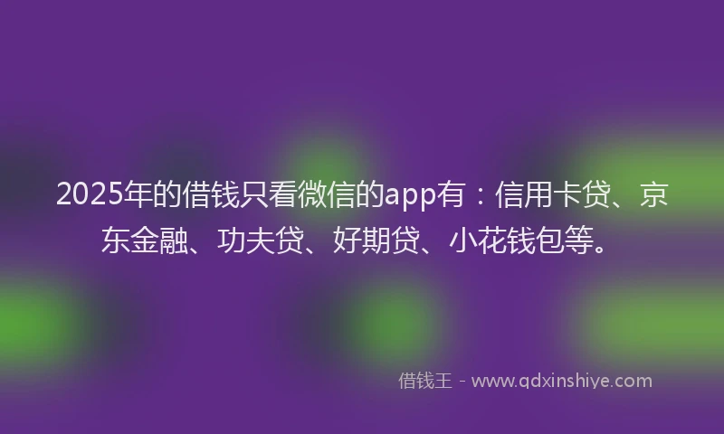 2025年的借钱只看微信的app有：信用卡贷、京东金融、功夫贷、好期贷、小花钱包等。