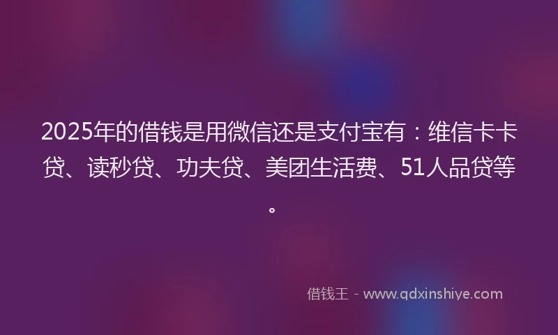 2025年的借钱是用微信还是支付宝有：维信卡卡贷、读秒贷、功夫贷、美团生活费、51人品贷等。