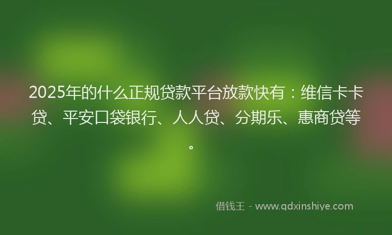 2025年的什么正规贷款平台放款快有：维信卡卡贷、平安口袋银行、人人贷、分期乐、惠商贷等。