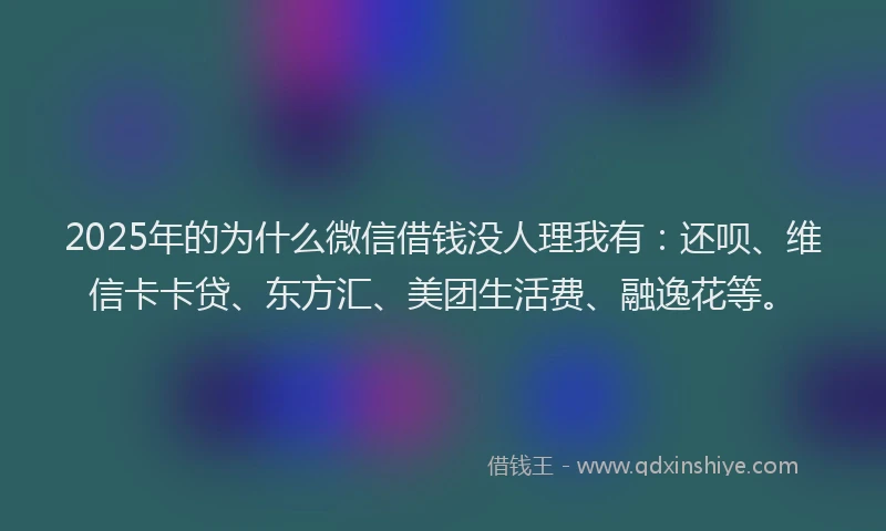 2025年的为什么微信借钱没人理我有：还呗、维信卡卡贷、东方汇、美团生活费、融逸花等。