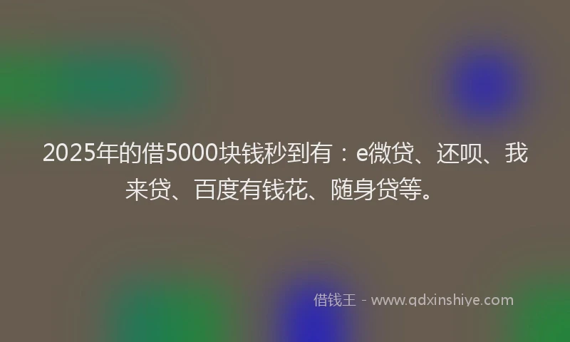 2025年的借5000块钱秒到有：e微贷、还呗、我来贷、百度有钱花、随身贷等。