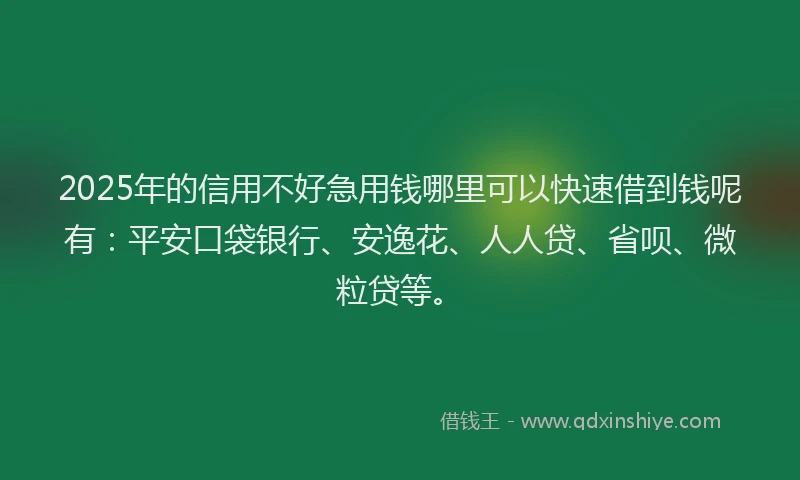2025年的信用不好急用钱哪里可以快速借到钱呢有：平安口袋银行、安逸花、人人贷、省呗、微粒贷等。