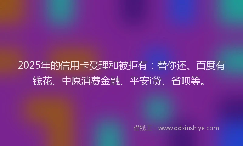 2025年的信用卡受理和被拒有：替你还、百度有钱花、中原消费金融、平安i贷、省呗等。