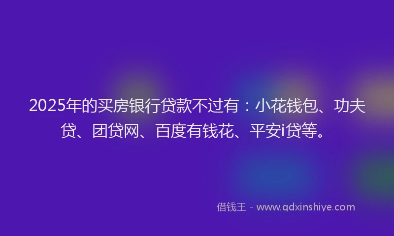 2025年的买房银行贷款不过有：小花钱包、功夫贷、团贷网、百度有钱花、平安i贷等。