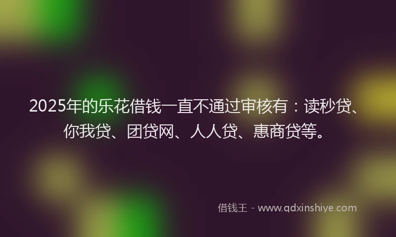 2025年的乐花借钱一直不通过审核有：读秒贷、你我贷、团贷网、人人贷、惠商贷等。