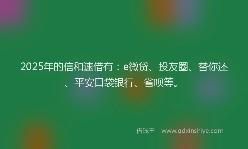 2025年的信和速借有：e微贷、投友圈、替你还、平安口袋银行、省呗等。