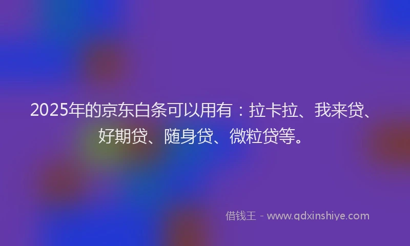 2025年的京东白条可以用有：拉卡拉、我来贷、好期贷、随身贷、微粒贷等。